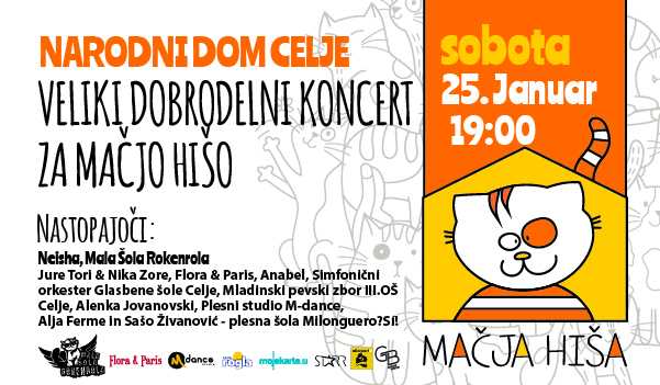 Tickets for Veliki dobrodelni koncert za Mačjo hišo, 25.01.2020 on the 19:00 at Narodni dom Celje