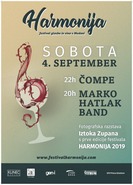 Vstopnice za HARMONIJA - Festival glasbe in vina (Čompe, Marko Hatlak BAND, fotografska razstava), 04.09.2021 ob 20:00 v Turistična kmetija Klinec, Medana 20